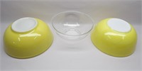 2 Yellow Pyrex 4qt. Mixing Bowls & Clear Bowl