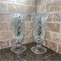 Pair of Crystal Hurricane Candle Lamps
