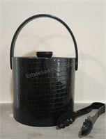 Faux Leather Ice Bucket w Tongs