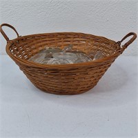 BASKET OF VINTAGE GLASS LIDS