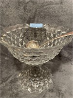 Vintage Glass Punch Bowl with pedestal & ladle