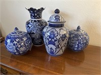 Blue Transferware Vases and Jars