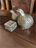 Vintage Brass Quails and Beaded Box