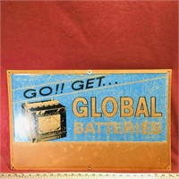 Global Batteries Metal Advertising Sign (Vintage)