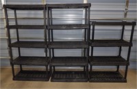 3 Sections of Plastic Shelving: 56" & 70" Tall