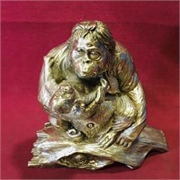 Metal Gorilla & Young Statue (Vintage)