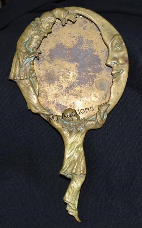 Antique Brass Pierrot Man In The Moon Mirror