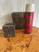 Leopard Print Tissue Box, Trash Can, Plaid Thermos