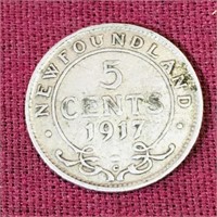 Silver 1917 Newfoundland 5 Cent Coin