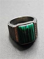 Malachite with CZ Accent Stainless Steel Men's