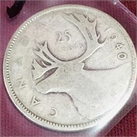 Silver 1940 Canada 25 Cent Coin