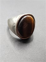 Vintage Stainless Steel Ring with Tiger Eye. S