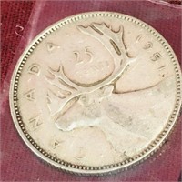 Silver 1951 Canada 25 Cent Coin