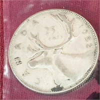 Silver 1952 Canada 25 Cent Coin