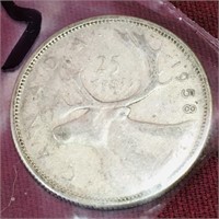 Silver 1958 Canada 25 Cent Coin