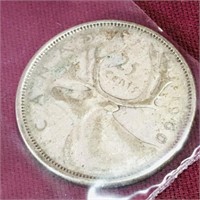 Silver 1960 Canada 25 Cent Coin