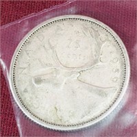 Silver 1959 Canada 25 Cent Coin