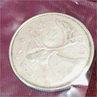 Silver 1963 Canada 25 Cent Coin