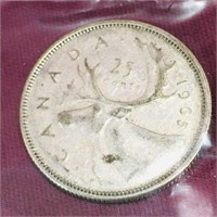 Silver 1965 Canada 25 Cent Coin
