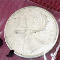 Silver 1966 Canada 25 Cent Coin