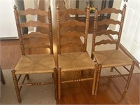 6 Wicker Woven Ladder Back Dining Chairs