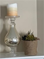 Candle Holder and Artificial Succulent