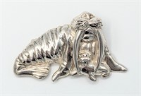 Sterling D'Molina Walrus with Calf Brooch 25 Grams