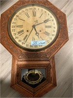 Antique Wood Wall Clock with Key