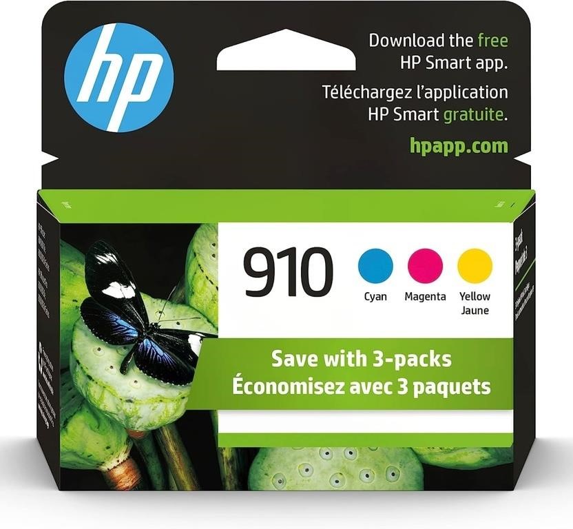 HP 910 Cyan, Magenta, Yellow Ink Cartridges (3-pk)