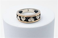 4K Gold Sterling 9 Reversed Hearts Thick Band Ring