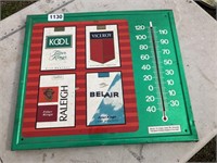 Metal cigarette advertising sign w/thermometer