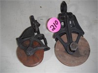 (2) Wood Pulleys