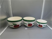 3 Ceramic Apple Inspired Decorator Kitchen Bowls