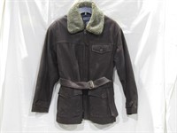 Lands End Brown Belted Leather Jacket Size M