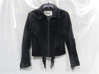 Black Suede Leather Fringe Jacket Size 12