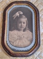 Bubble Glass Frame w/Photo Of Little Girl, Antique