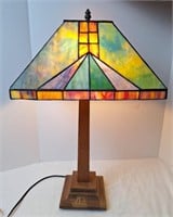 Stained Glass Table Lamp w/Wood Base