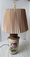 Handpainted Table Lamp w/Flowers, Vintage