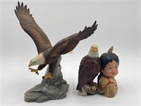 Pair Of Porcelain Eagle & Indian Figures