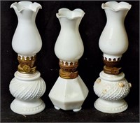 3 Milk Glass Oil Lamps, Small