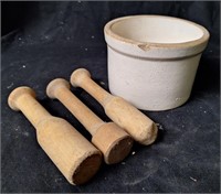 Stoneware Apothecary Crock & Wood Pestles
