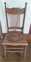 Press Back Chair w/Leather Seat, Antique