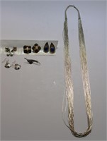Sterling Silver Necklace 14" Long w Earrings