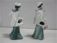 Two Vtg 8" Ceramic Oriental Statues