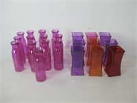 13 Pink & 9 Various Square Glass Vases Tallest 8"