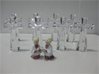 Eight 8" Glass Crosses W/Two Small Statues