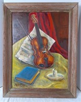 Violin & Book Oil Painting By Joan Butler