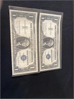 2 1957 Blue Seal $1.00 Dollar Bills