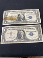 2 1957 B Blue Seal Dollars