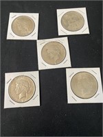 5 1923 Peace Silver Dollars